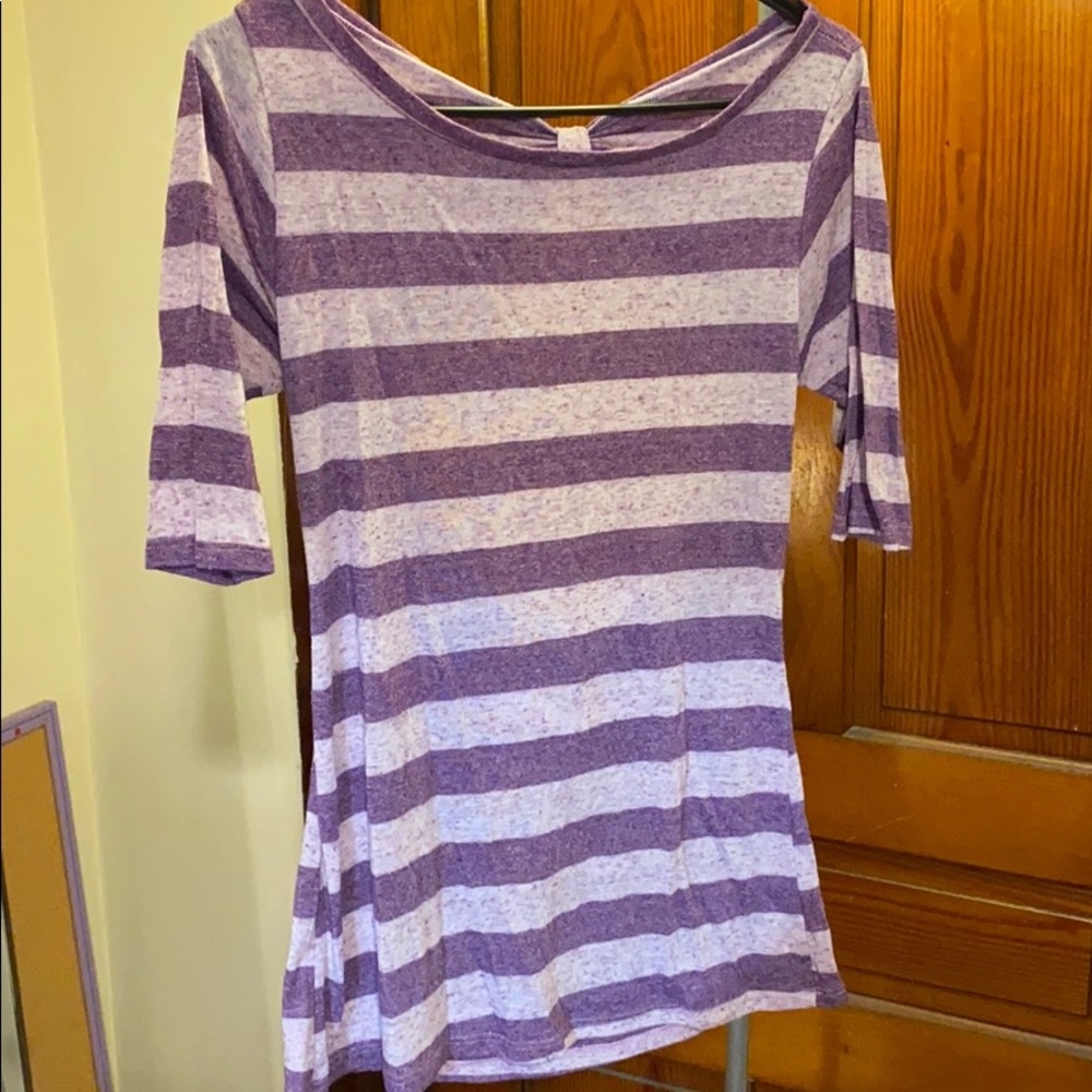 Purple open-back shirt